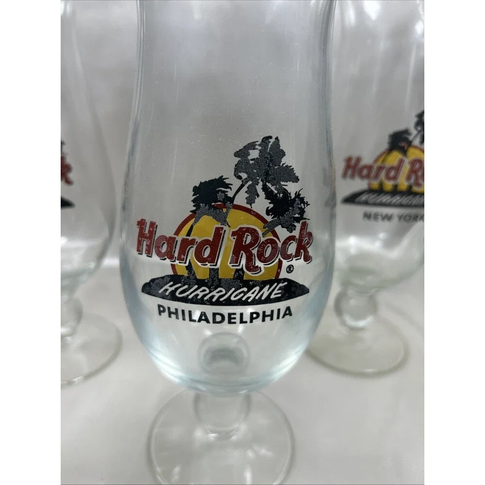 Lot of 5 Hard Rock Cafe Hurricane Glasses 4 Boxes Guitar Stirrer NY Philly AC